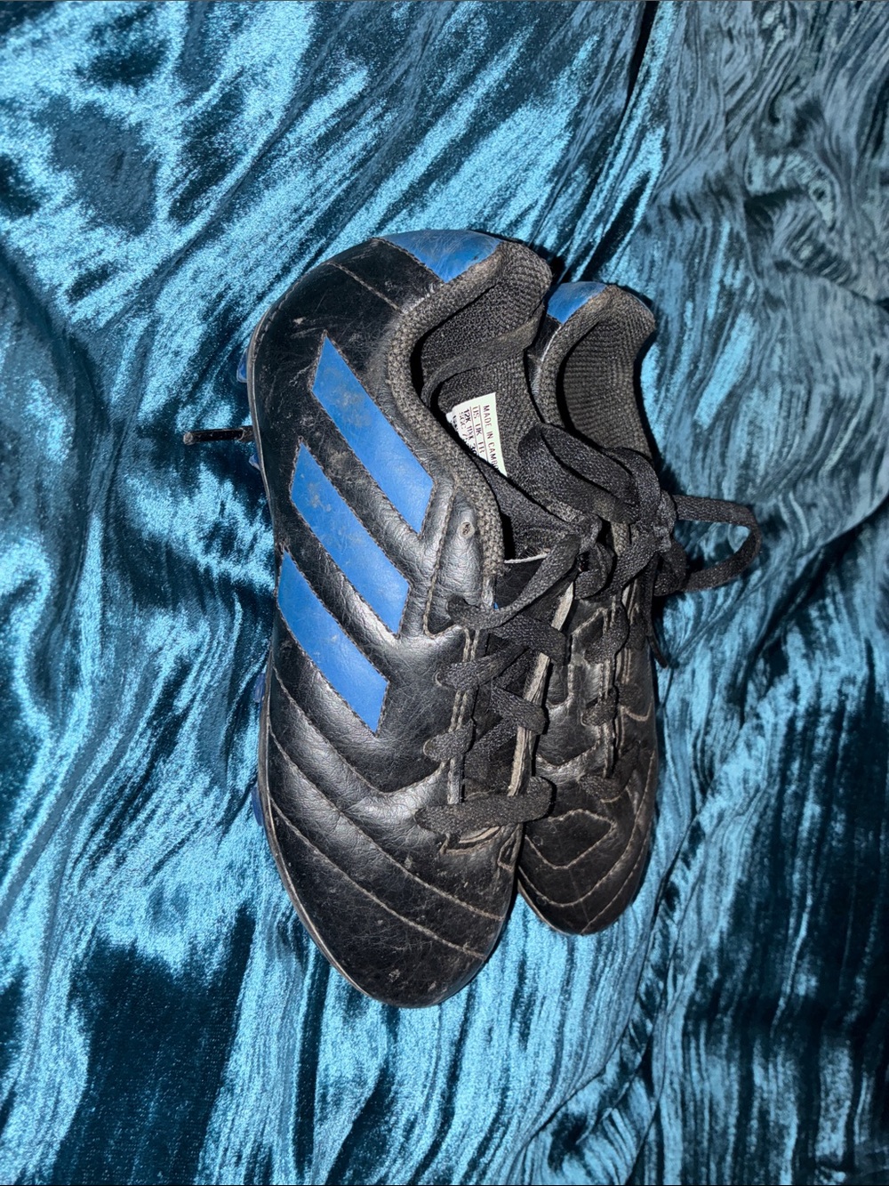 adidas Black and Blue Kids Soccer Shoes